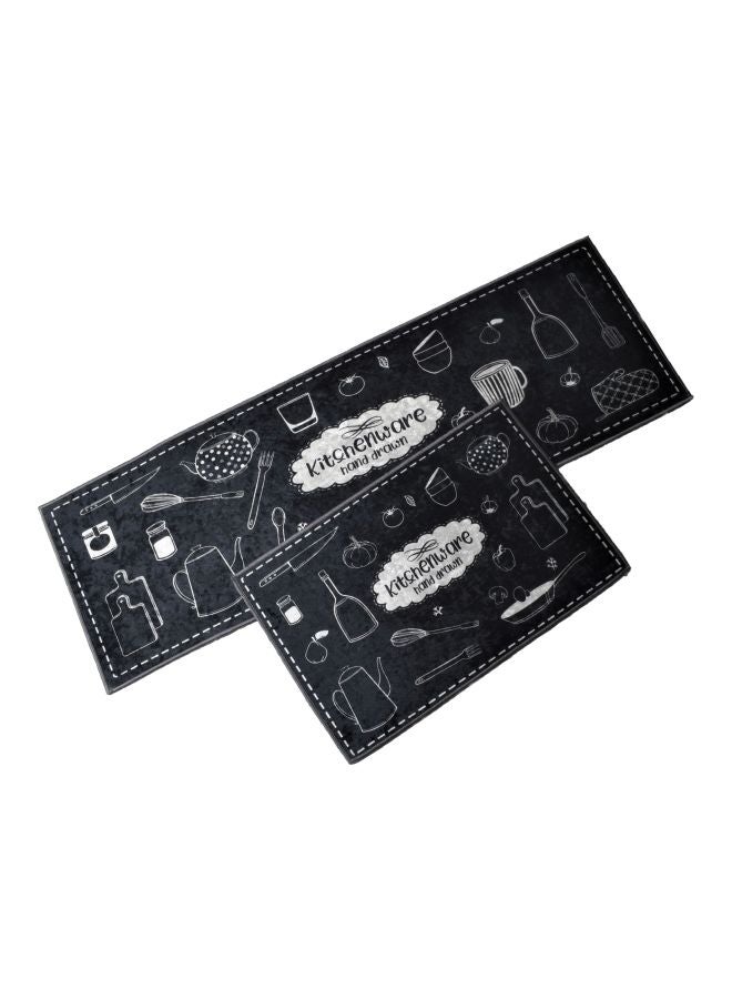 Generic 2-Piece Kitchenware Printed Floor Mat Set Black/White  - Image 1