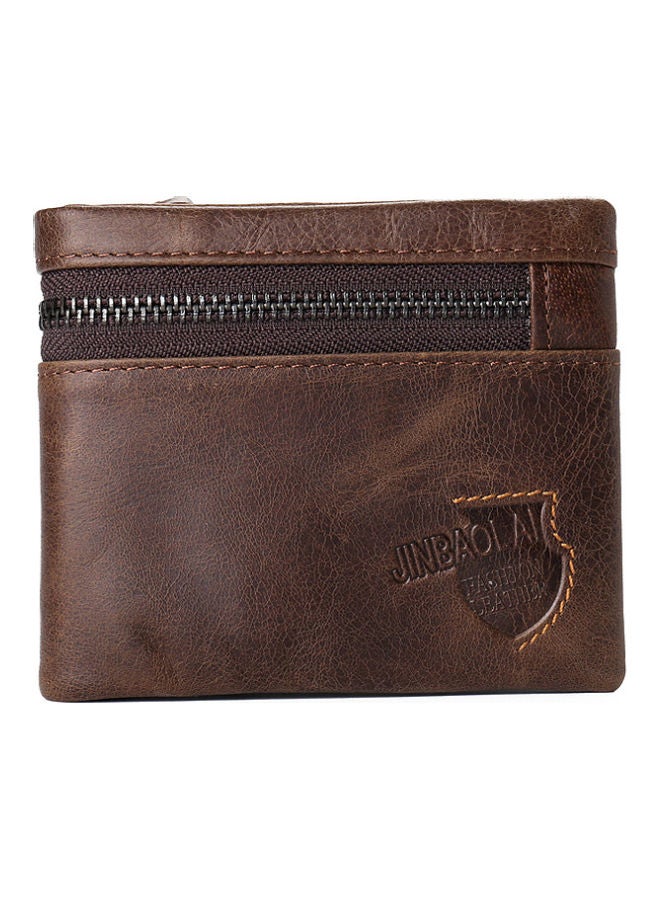 Beauenty - Retro Leather Zipper Multifunctional Cowhide Wallet Light Brown - Image 1