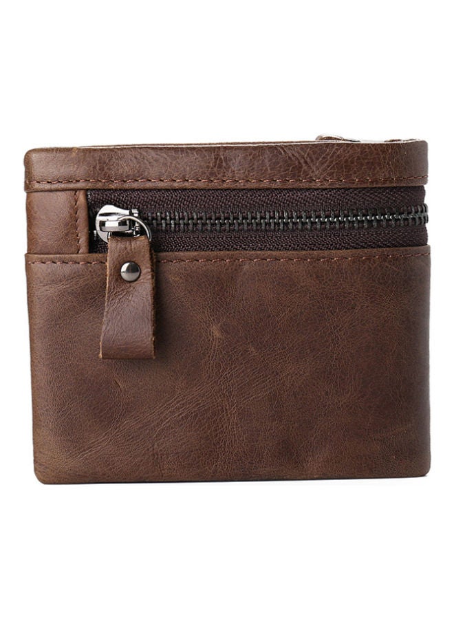 Beauenty - Retro Leather Zipper Multifunctional Cowhide Wallet Light Brown - Image 1