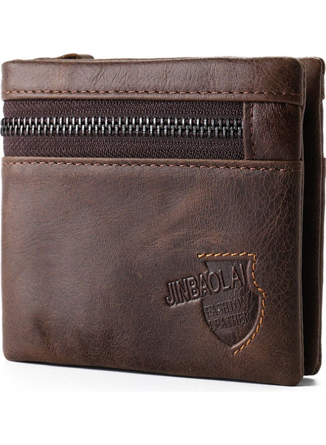 Beauenty - Retro Leather Zipper Multifunctional Cowhide Wallet Light Brown - Image 1