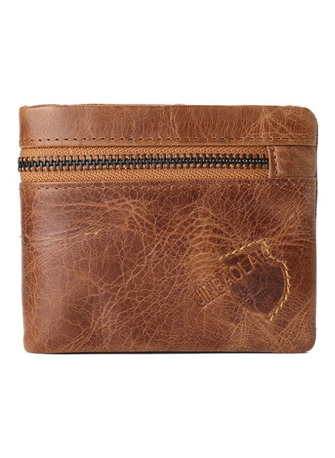 Retro Leather Zipper Multifunctional Cowhide Wallet Dark Brown
