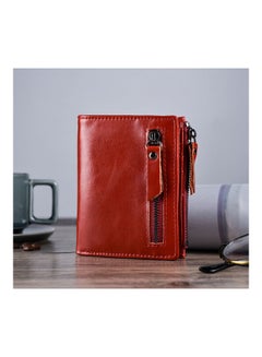 Beauenty Retro Anti Magnetic Head Layer Leather Zero Purse Wallet Zipper Red  - Image 2