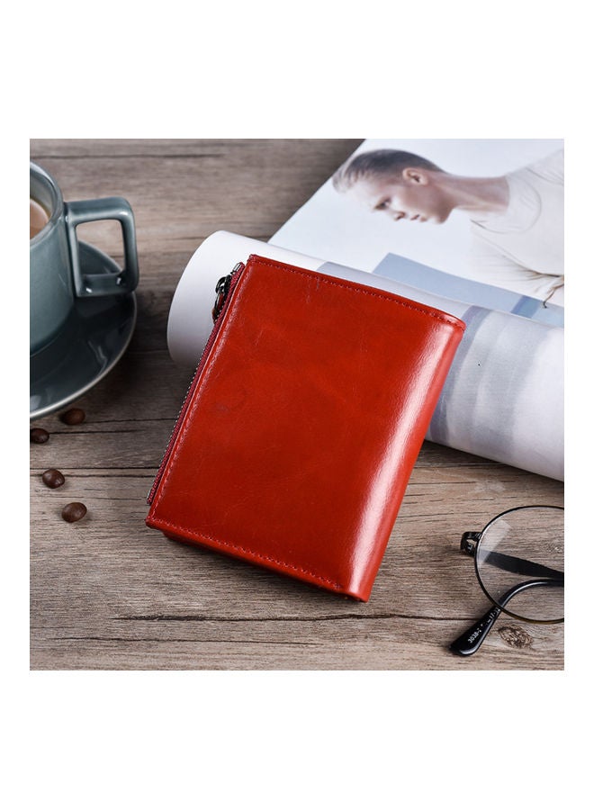 Beauenty - Retro Anti Magnetic Head Layer Leather Zero Purse Wallet Zipper Red - Image 1