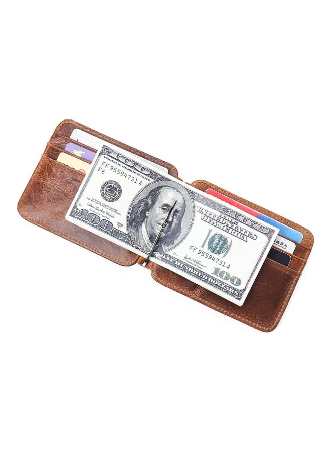 Beauenty - Retro Multi Card Head Dollar Clip Leather Wallet Brown - Image 1