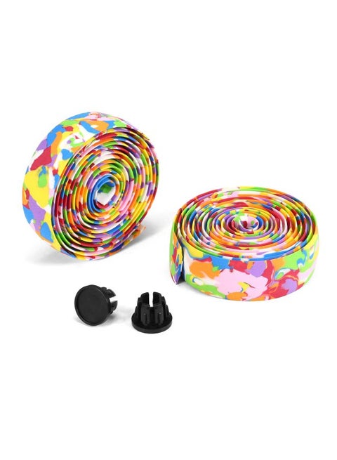 2-Piece Printed Bicycle Handlebar Tape With End Plug 210x3x0.28cm