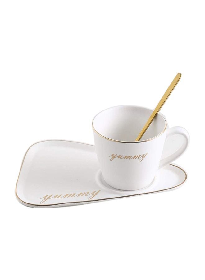 3-Piece Nordic Rim Designed Coffee Cup, Saucer And Spoon Set White/Gold 22x15x11cm  - Image 1