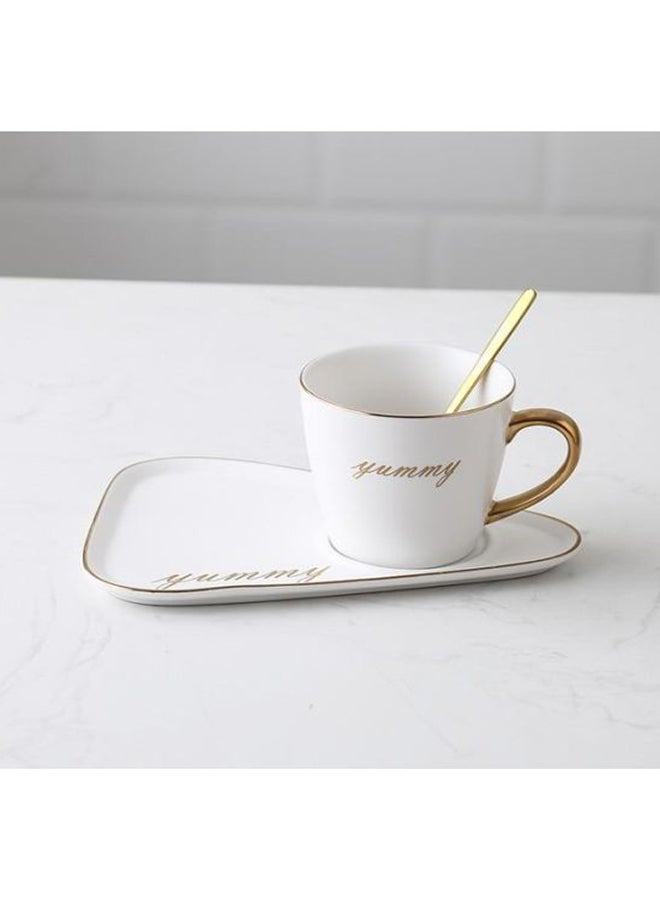 3-Piece Nordic Rim Designed Coffee Cup, Saucer And Spoon Set White/Gold 22x15x11cm  - Image 3