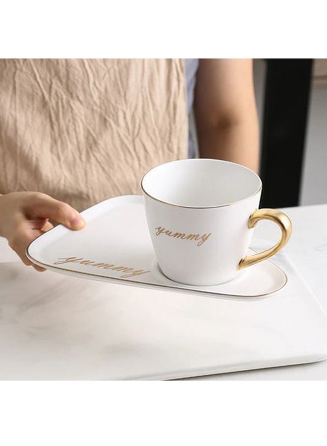 3-Piece Nordic Rim Designed Coffee Cup, Saucer And Spoon Set White/Gold 22x15x11cm  - Image 2
