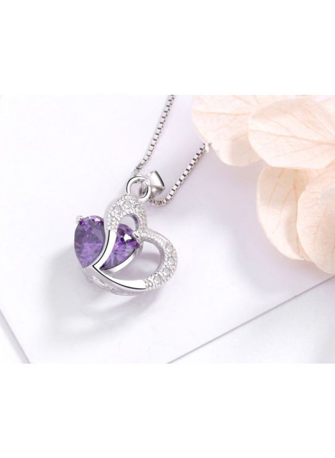 J&J 925 Sterling Silver Amethyst And Diamond Studded Necklace - Image 3