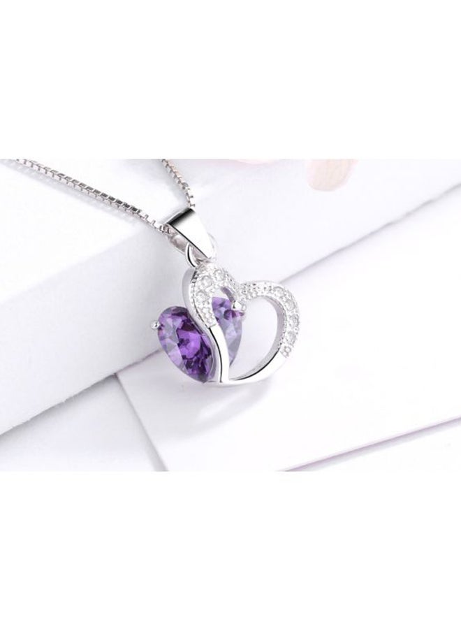 J&J 925 Sterling Silver Amethyst And Diamond Studded Necklace - Image 2