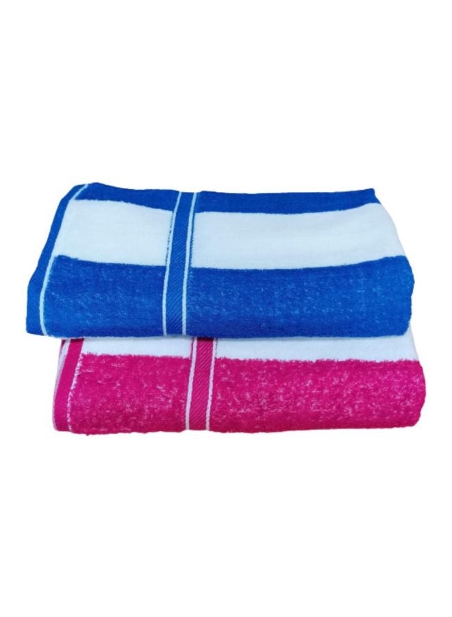يوتيكس طقم مناشف استحمام مخططة من قطعتين أزرق/ وردي/ أبيض 65x132سم - Image 3