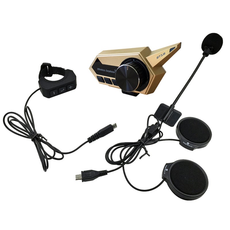Generic - Motorcycle Helmet Headset Motorbike Wireless Bluetooth 5.0 Headphones with Microphone Supports Automatic Answering Gold - Image 1