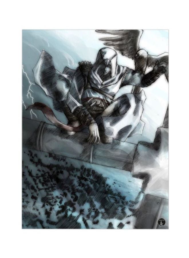 وسادة ماوس مطبوعة برسمة للعبة الفيديو Assassin's Creed أزرق/ أبيض/أحمر