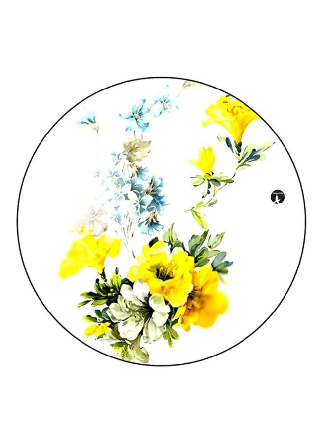 بي بي قاعدة ماوس مستديرة مزينة برسوم زهور أبيض/ أخضر/ أصفر