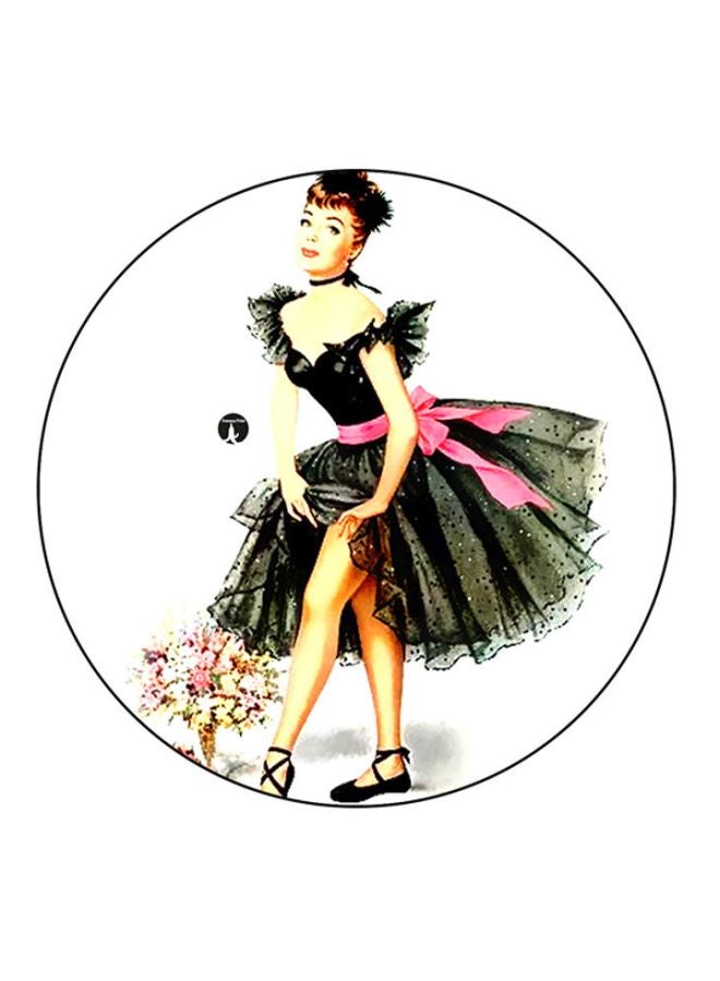 BP Vintage Art Round Mouse Pad White/Black/Pink