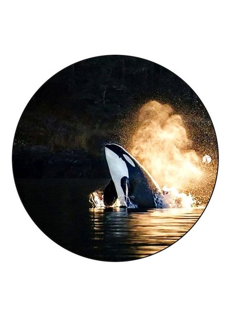 A Whale Printed Round Mouse Pad Black/Beige/White