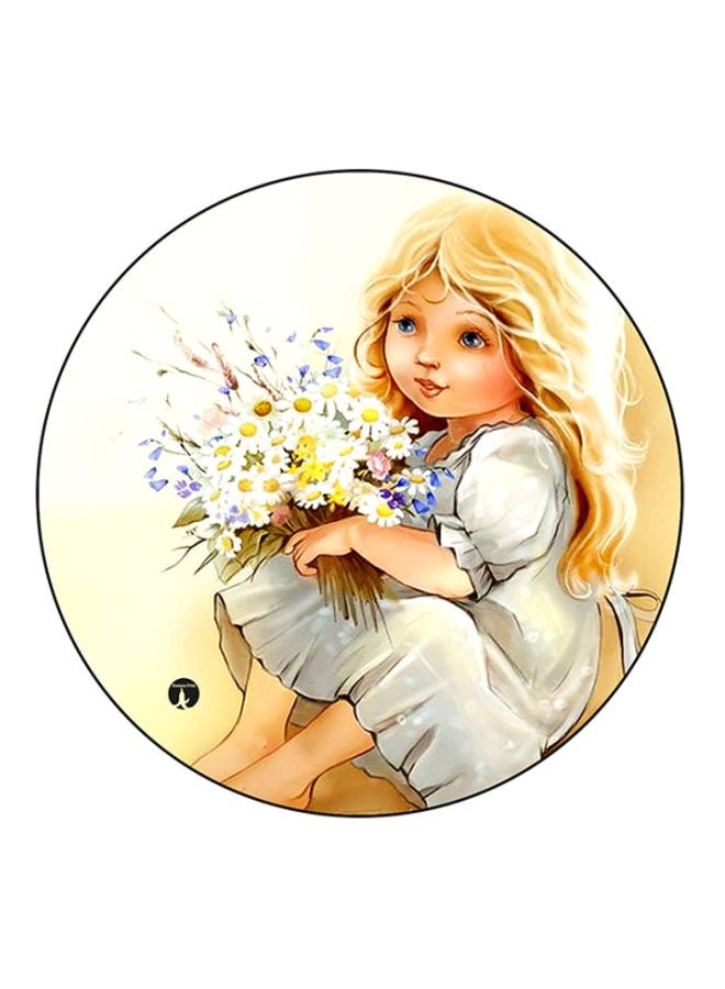 BP A Girl Printed Round Mouse Pad Beige/Grey/White