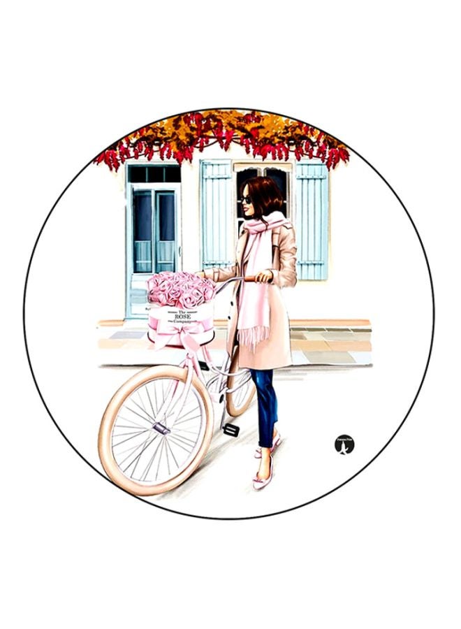 BP A Woman Printed Round Mouse Pad White/Blue/Pink