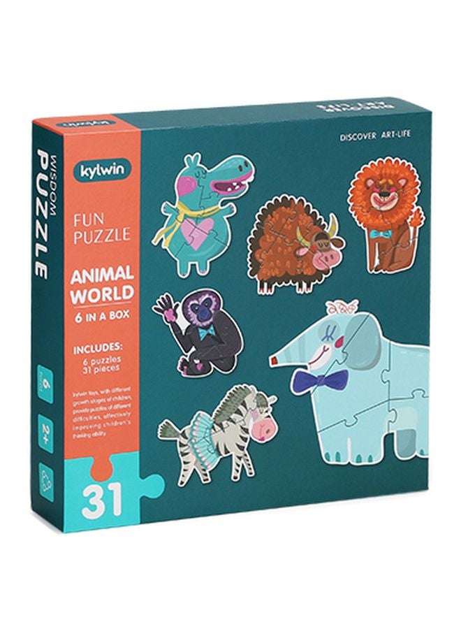 FAMILY CENTER 31- Piece Jigsaw 6 Puzzle Animal World 22-3001Kw - Image 1