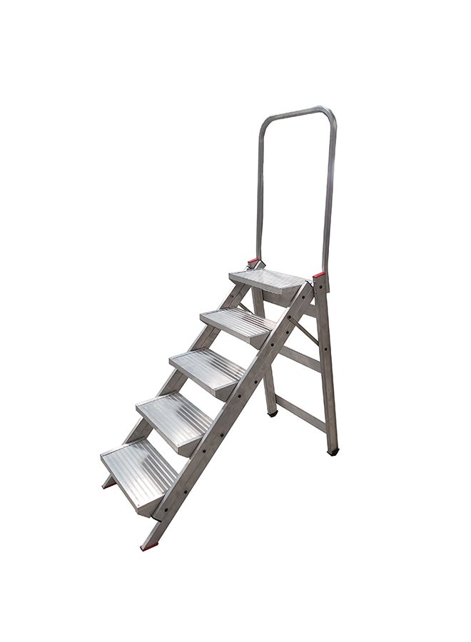 Penguin 5-Step Compact Stool Ladder Silver 164x55x20cm  - Image 1