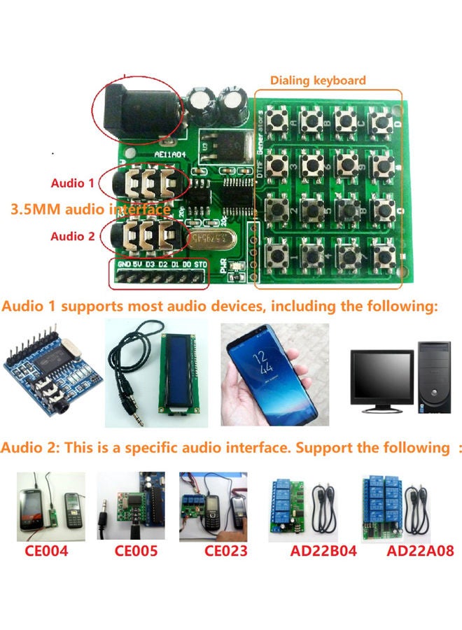DTMF Module 5-24VDC Audio Generator Voice Dual Encoder Transmitters Board Multicolor  - Image 5