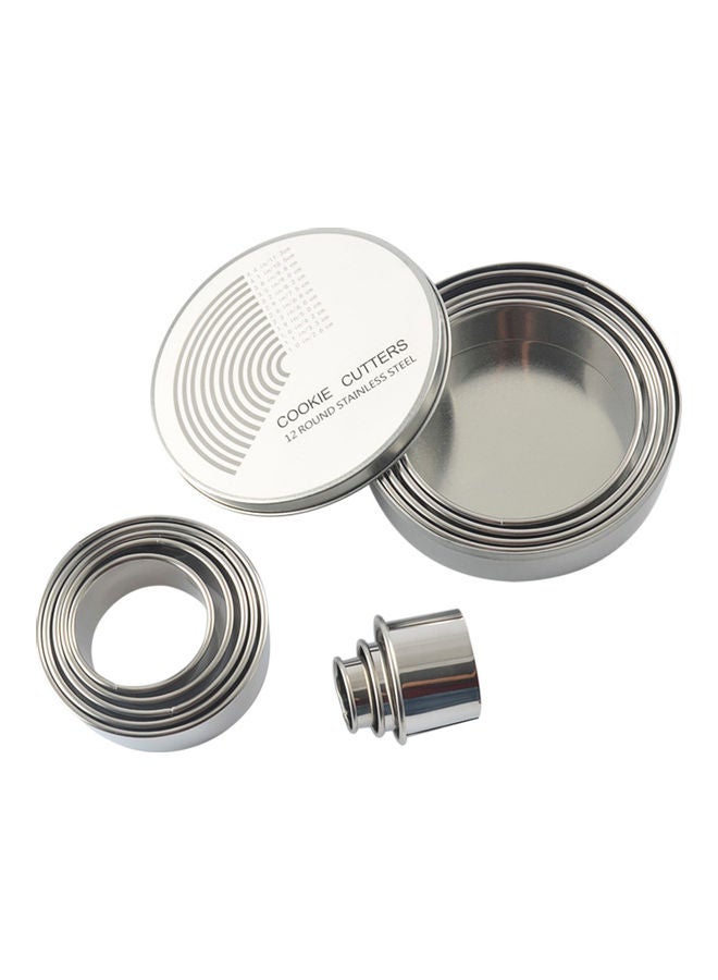12 Pieces Mousse Ring Set with Storage Box Cookies Pastry Cutters Mold Set silver 12.50*3.50*12.50cm - Image 1