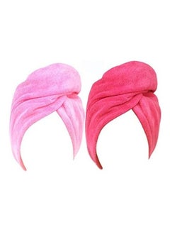 2-Piece Quick Dry Microfiber Hair Towel With Elastic Loop Pink 130cm - v1606917304/N42717684A_1