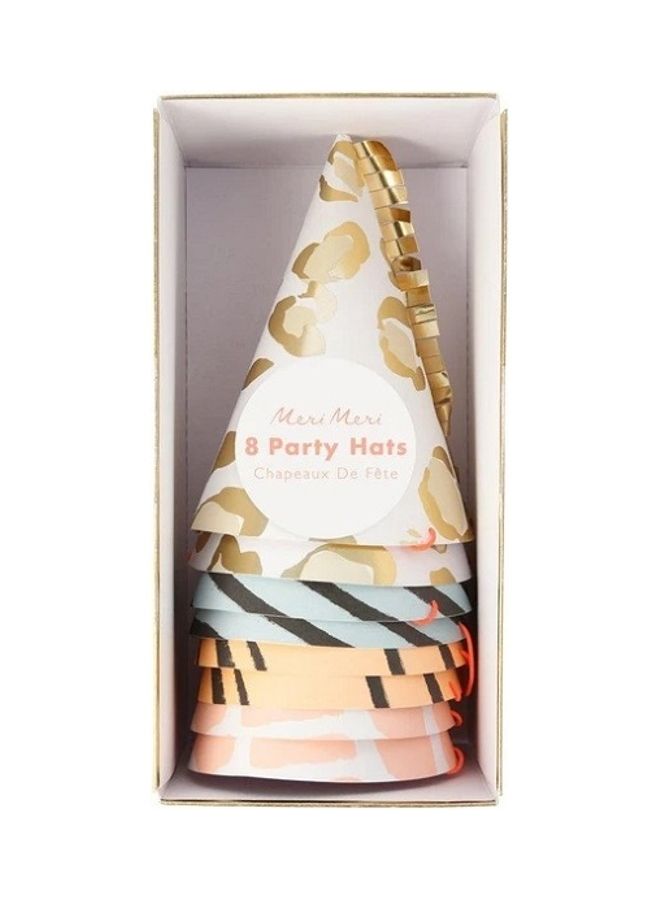 Meri Meri Pack Of 8 Safari Animal Print Party Hats 3.25x4.5x3.25inch  - Image 1