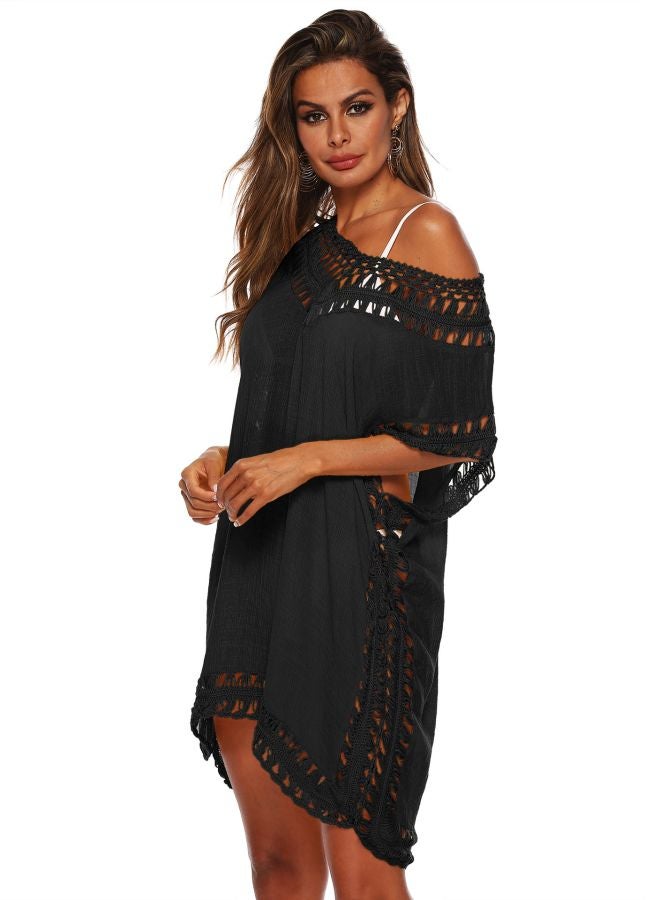 QiaoKai Semi Sheer Hollow Out Beach Cover Up Black  - Image 4