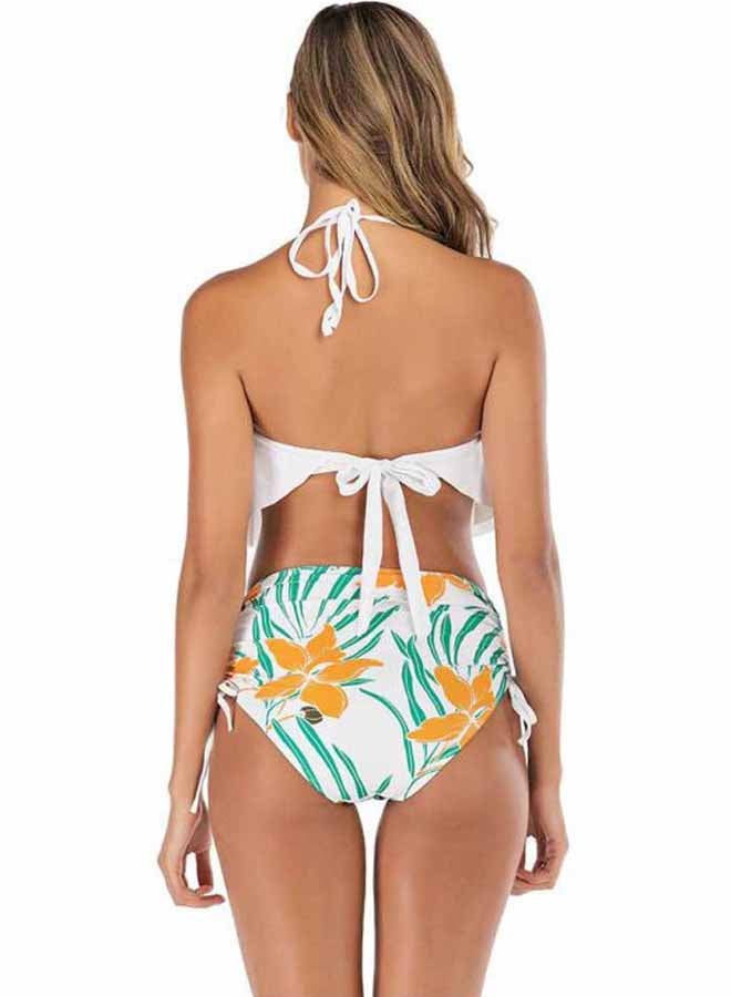 QiaoKai Ruffled Bikini Top And Bottom Set White/Yellow/Green  - Image 2
