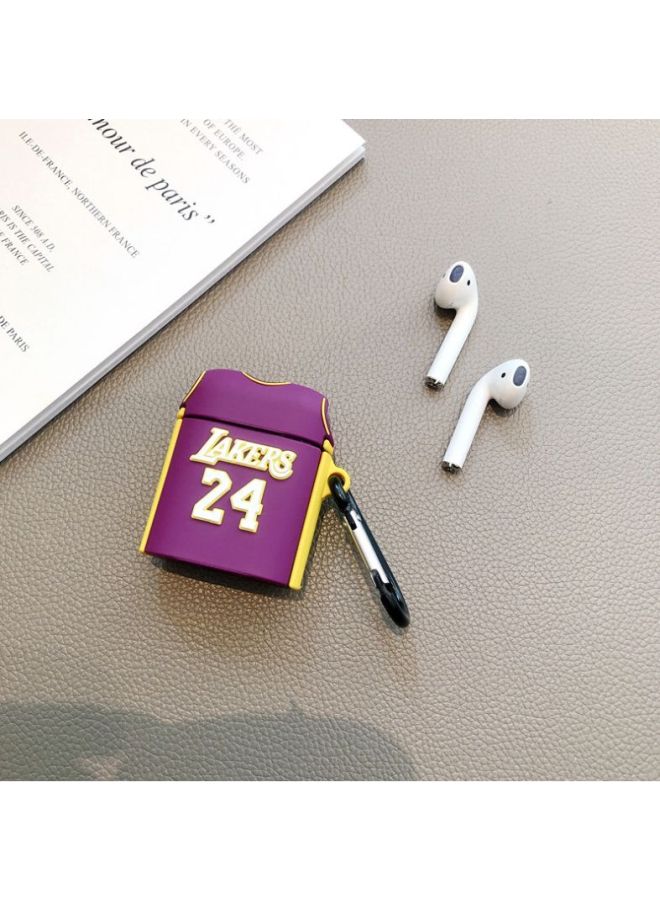 بيوينتي غطاء حماية بتصميم قميص فريق ليكرز رقم 24 لسماعة أبل آيربودز 1/2 أرجواني/ أبيض/ أصفر - Image 2