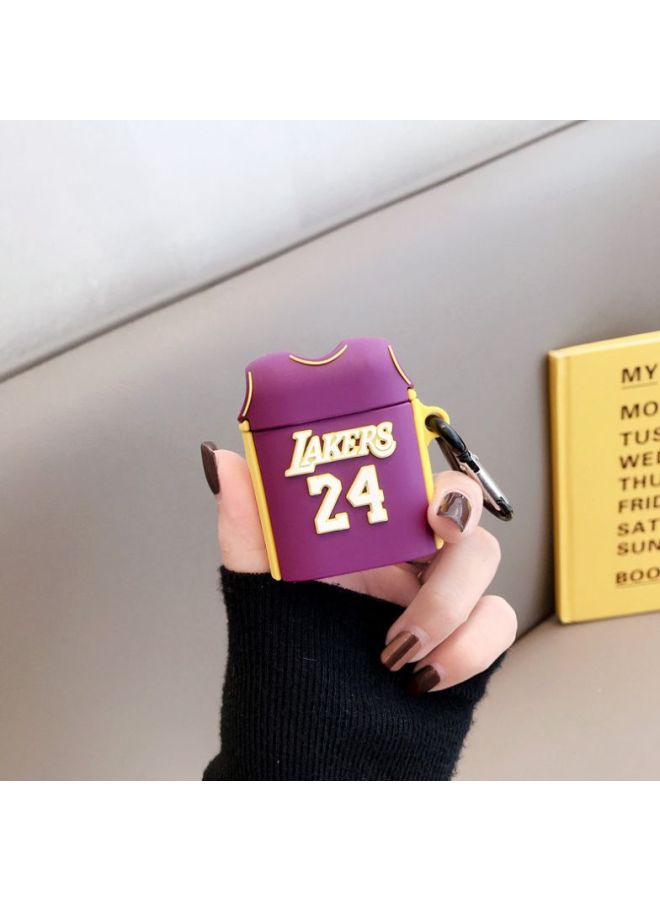 بيوينتي غطاء حماية بتصميم قميص فريق ليكرز رقم 24 لسماعة أبل آيربودز 1/2 أرجواني/ أبيض/ أصفر - Image 3