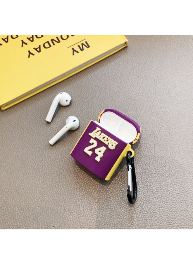 بيوينتي غطاء حماية بتصميم قميص فريق ليكرز رقم 24 لسماعة أبل آيربودز 1/2 أرجواني/ أبيض/ أصفر - Image 4