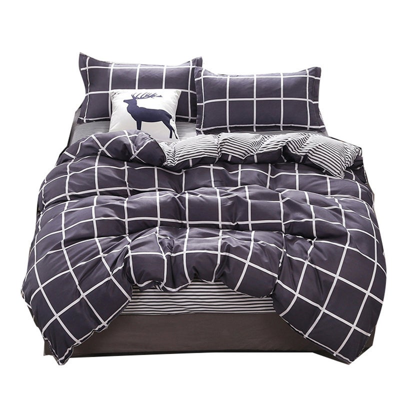 EHOME - 4-Pieces Simple Trend Style Bedding Set Polyester Multicolour 180x220cm - Image 1