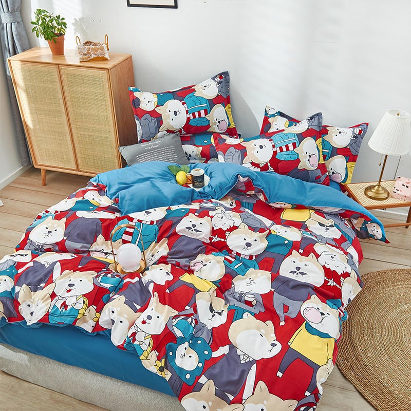 EHOME 4-Pieces Super King Size Natural Element Printed Bedding Set Polyester Multicolour - Image 1