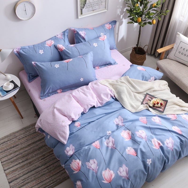 إيهوم طقم شرشف سرير مقاس مزدوج بطبعة نباتات من 4 قطع بوليستر متعدد الألوان - Image 1