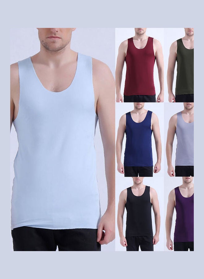 Men Low-cut Neck Sleeveless Solid Colour Seamless Cotton T-shirt Fitness Vest Light Gray  - Image 1