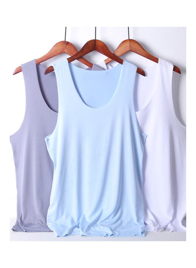 Men Low-cut Neck Sleeveless Solid Colour Seamless Cotton T-shirt Fitness Vest Light Gray  - Image 3
