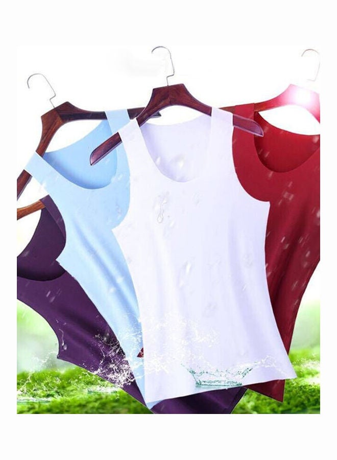 Men Low-cut Neck Sleeveless Seamless Cotton T-shirt Fitness Vest Purple  - Image 4