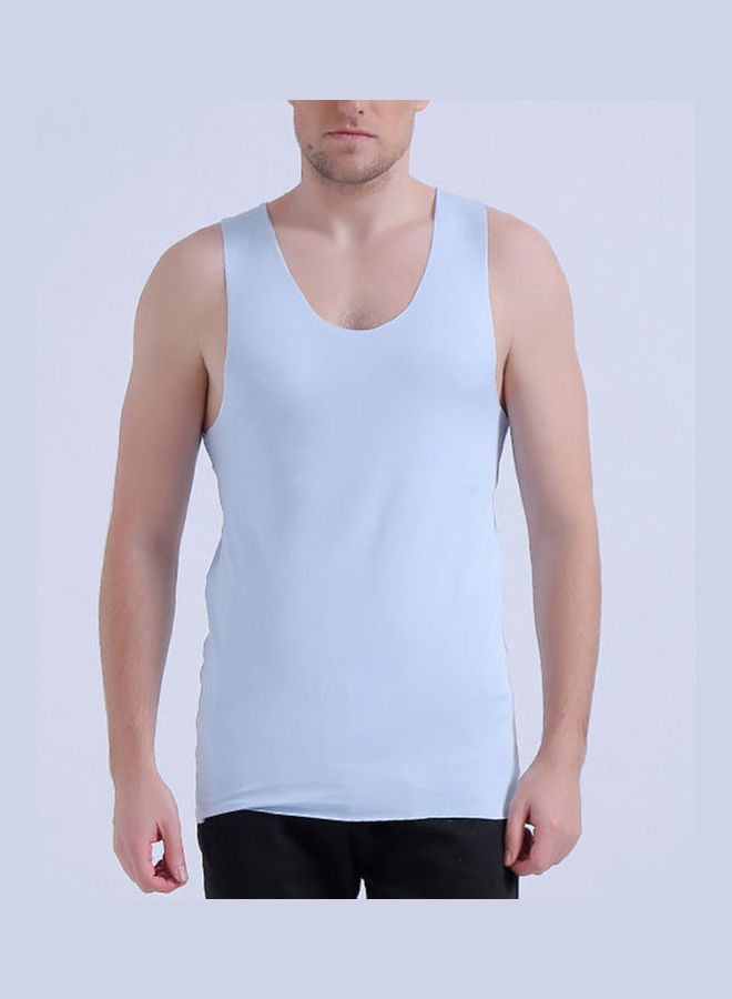 Men Low-cut Neck Sleeveless Seamless Cotton T-shirt Fitness Vest Purple  - Image 5