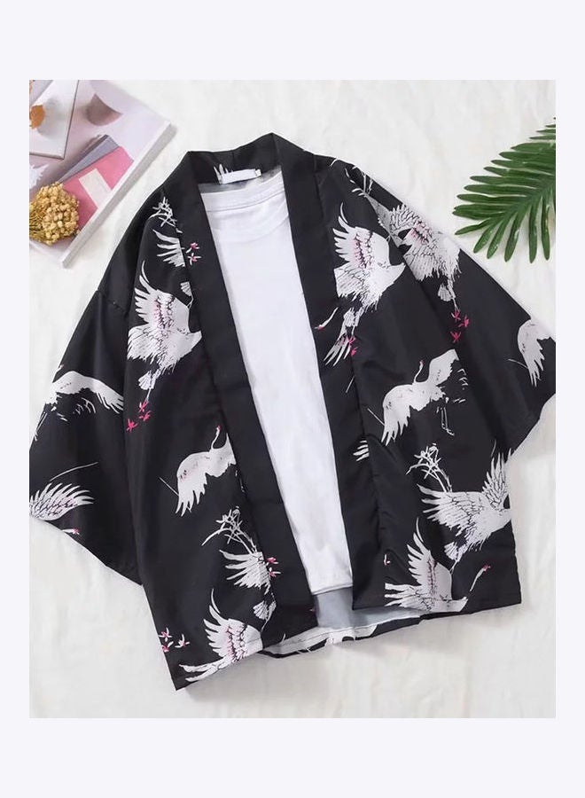 Casual Men Flying Sleeve Kimono Cardigan Yukata Coat Shirt Black  - Image 1