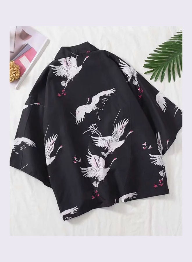 Casual Men Flying Sleeve Kimono Cardigan Yukata Coat Shirt Black  - Image 2