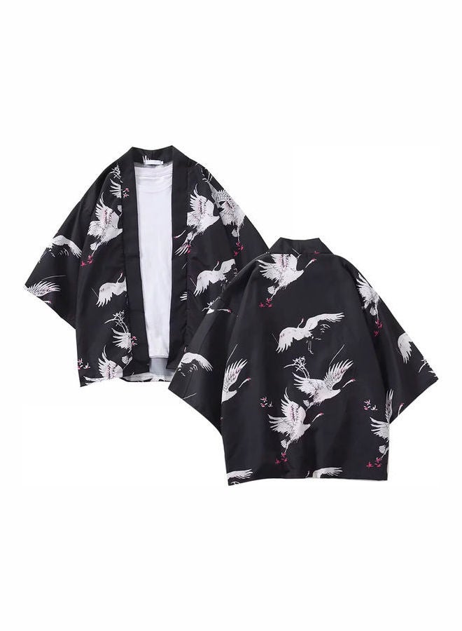 Casual Men Flying Sleeve Kimono Cardigan Yukata Coat Shirt Black  - Image 3