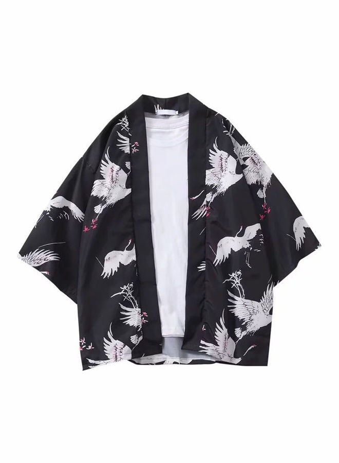 Casual Men Flying Sleeve Kimono Cardigan Yukata Coat Shirt Black  - Image 4