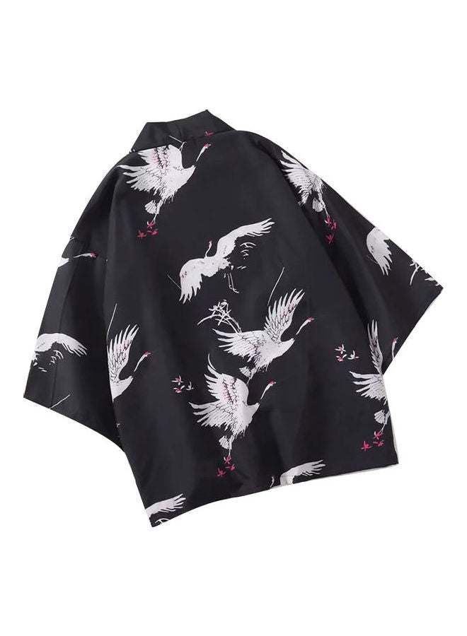Casual Men Flying Sleeve Kimono Cardigan Yukata Coat Shirt Black  - Image 5