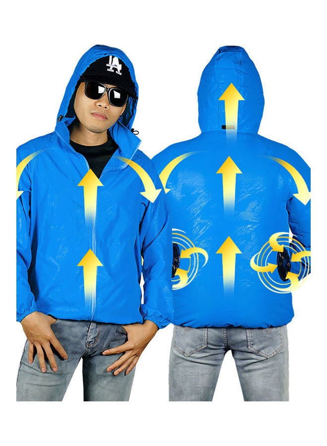 جاكيت بتصميم قميص مضاد للماء ومزود بغطاء للرأس أزرق داكن - Image 1