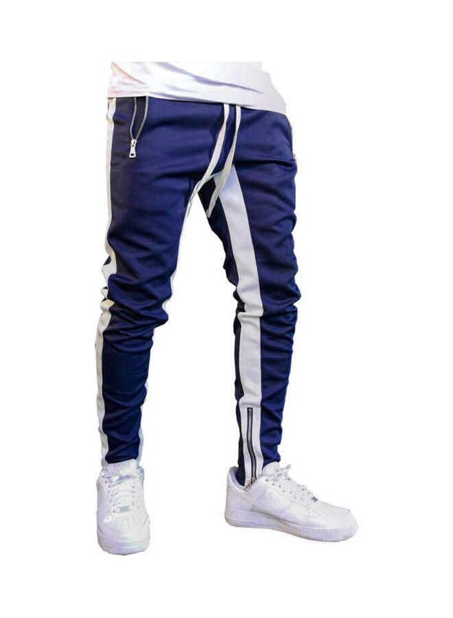 Men Stylish Colour Block Sports Skinny Pants Trousers Navy Blue - Image 1