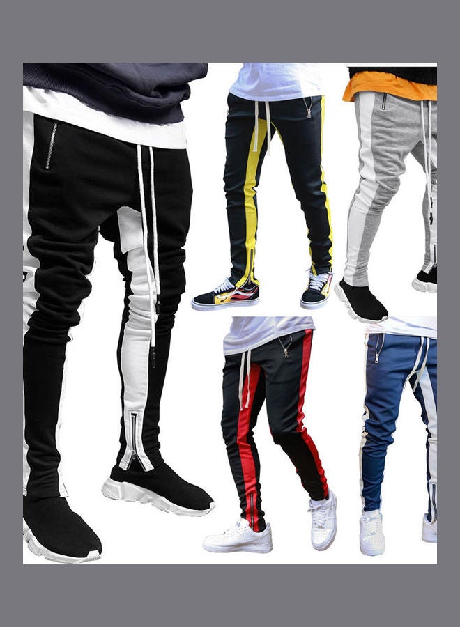 Men Stylish Colour Block Sports Skinny Pants Trousers Navy Blue - Image 2