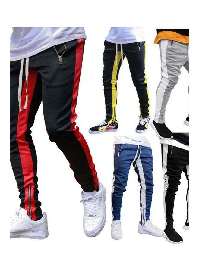 Men Stylish Colour Block Sports Skinny Pants Trousers Navy Blue - Image 3