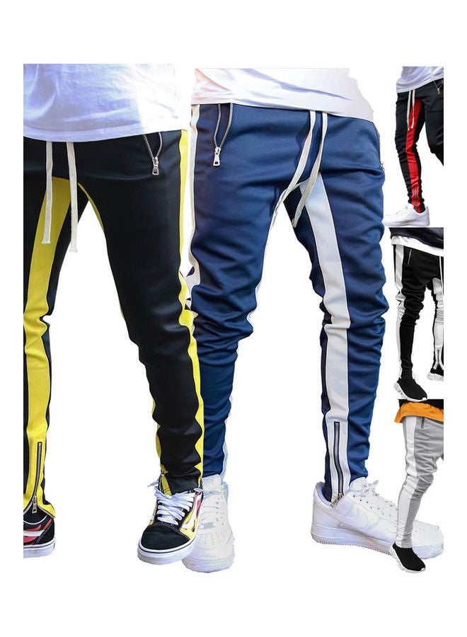 Men Stylish Colour Block Sports Skinny Pants Trousers Navy Blue - Image 4